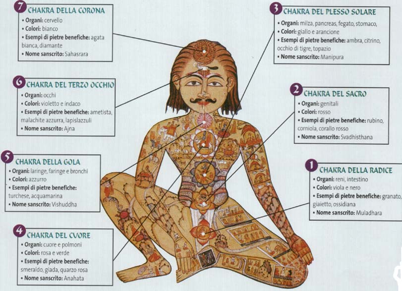 i chakras e le loro posizioni e descrizioni